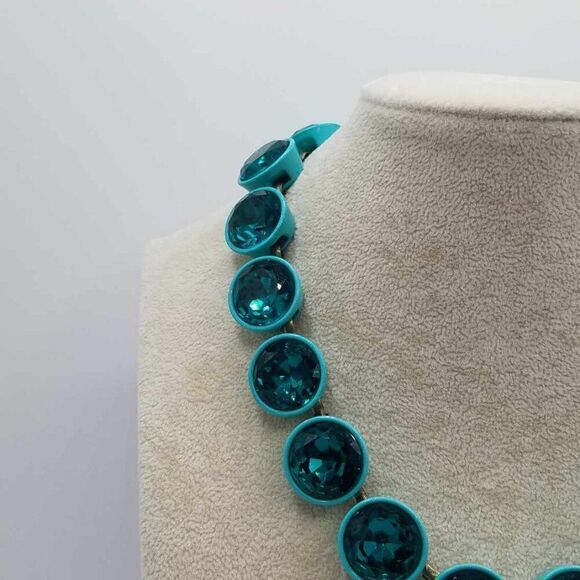 J Crew Jumbo Blue Teal Brulee Crystal Statement Necklace - Picture 7 of 12